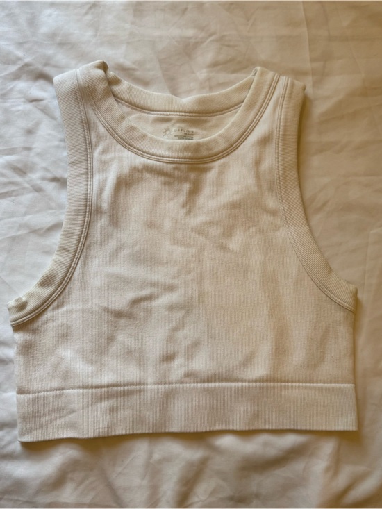 aerie Tops - OFFLINE by Aerie White Seamless Ribbed Racerback Crop Tank Top Medium Gym Yoga